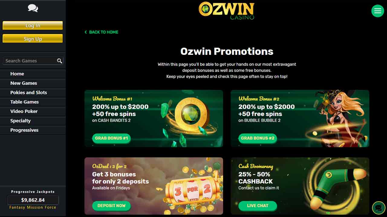 Ozwin bonuses
